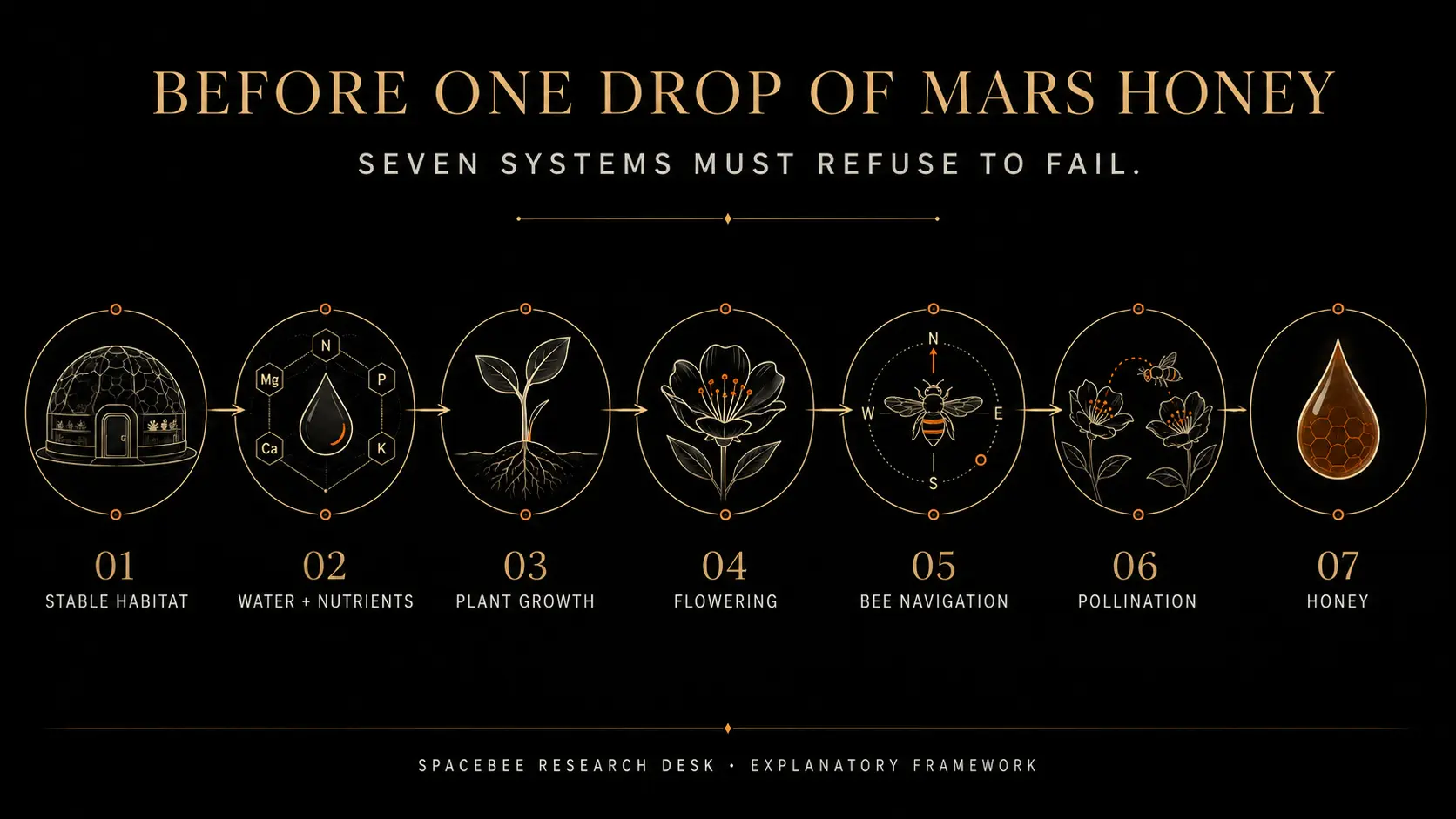 Seven linked systems required before one drop of honey could be produced in a protected Mars habitat